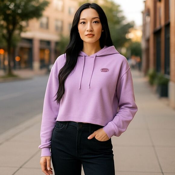 Skechers Women's Pink Washed Crop Hoodie Sweatshirt Size Large - Picture 2 of 6